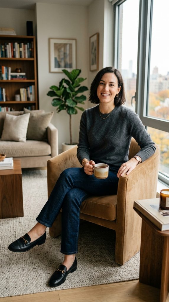 Cashmere Sweater and Dark-Wash Jeans