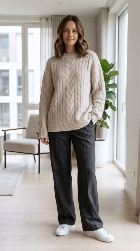 Cashmere Sweater and Wide-Leg Pants