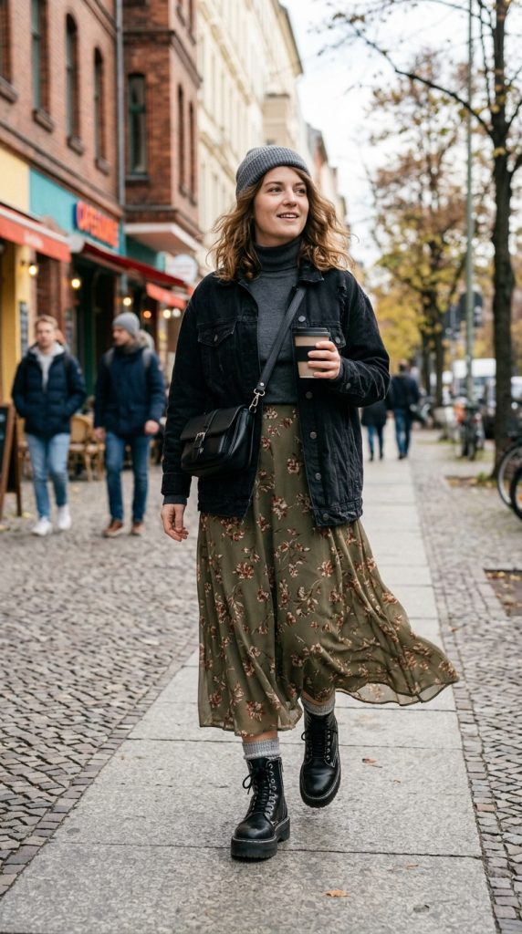 Chunky Boots and Flowing Skirt