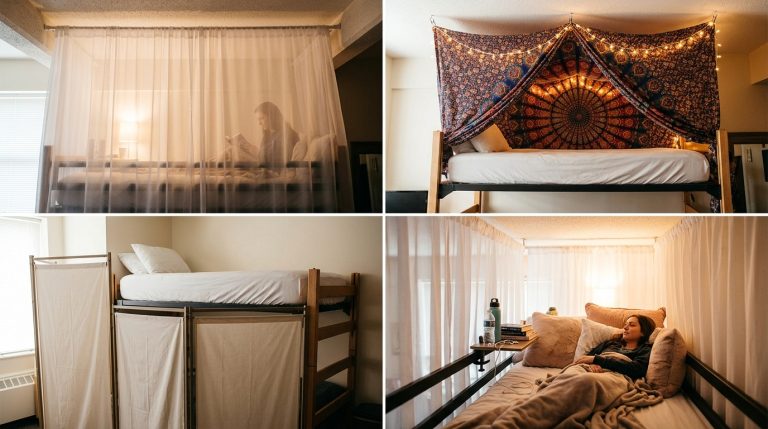 Dorm Ideas for Top Bunk Privacy