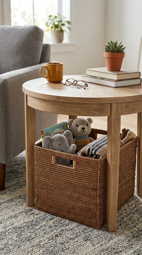 End Table with Basket Storage