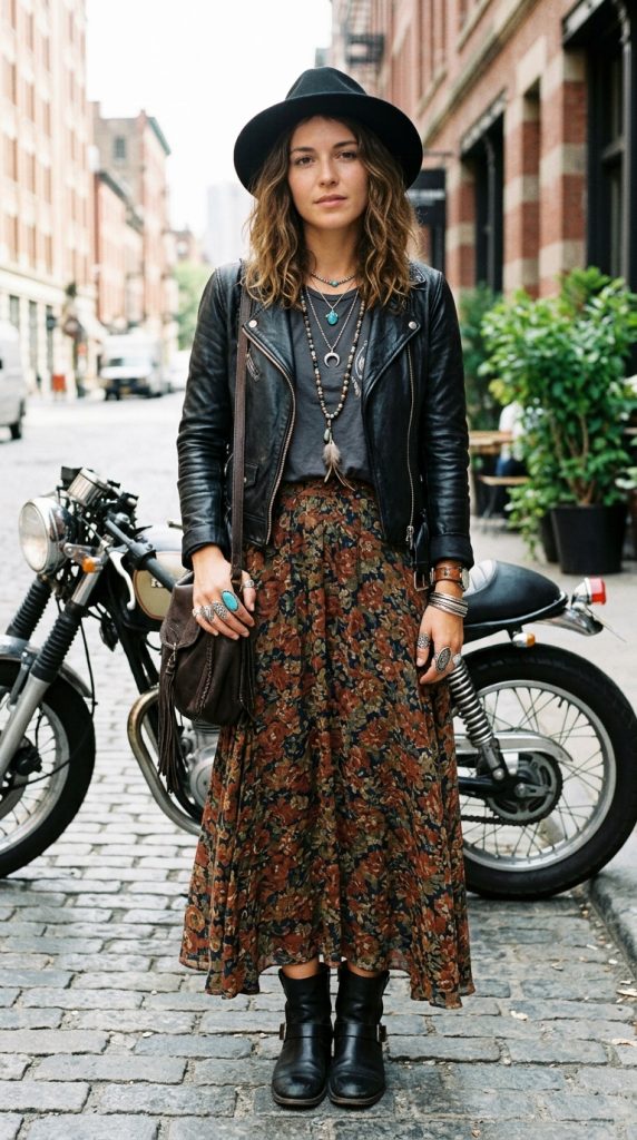 Flowy Skirt and Statement Jewelry