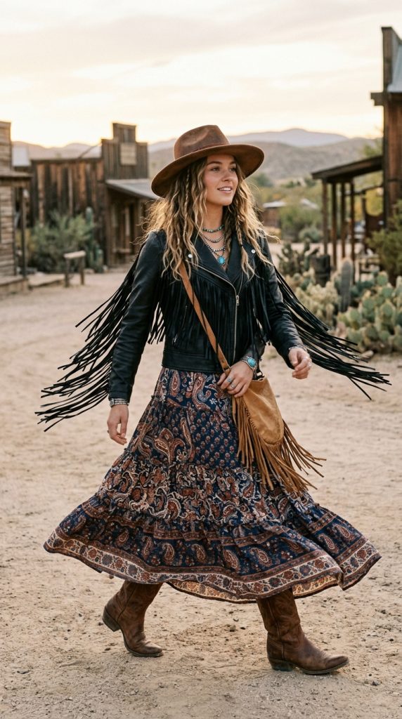 Fringe Jacket and Maxi Skirt