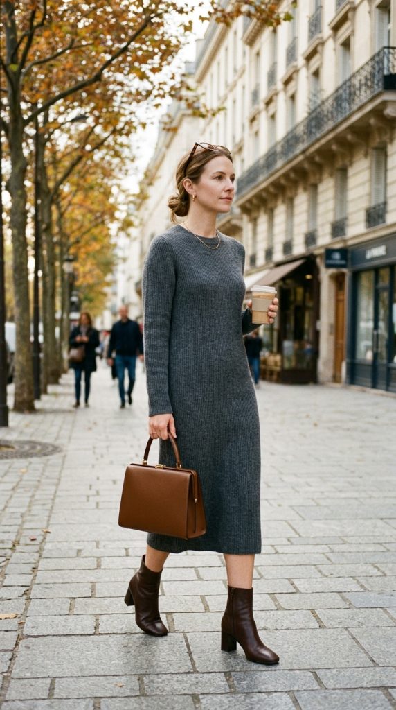 Knit Dress and Structured Handbag