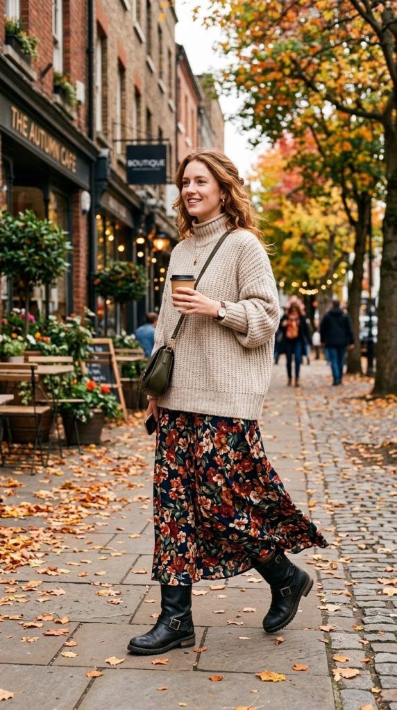 Knit Sweater and Floral Skirt
