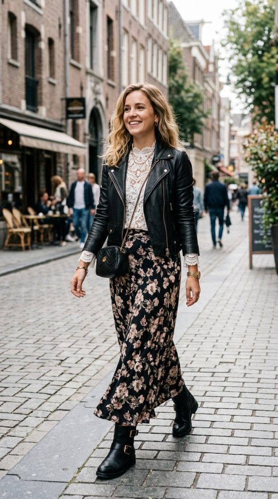 Lace Top and Leather Jacket