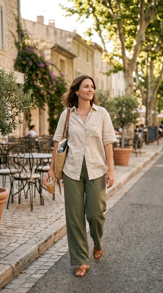 Linen Shirt and Wide-Leg Trousers