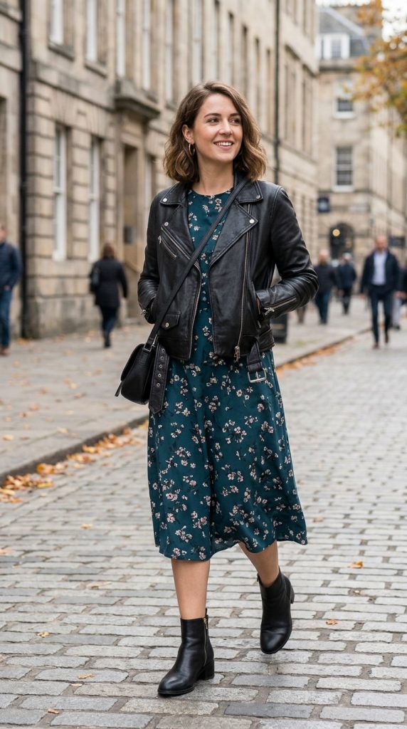 Midi Dress and Leather Layers