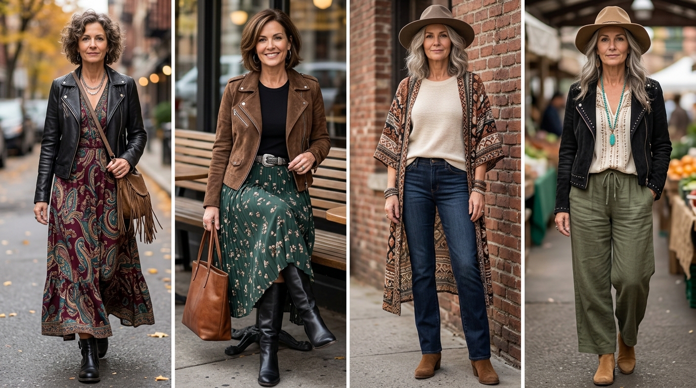 Moto Boho Outfit Ideas for Women Over 40