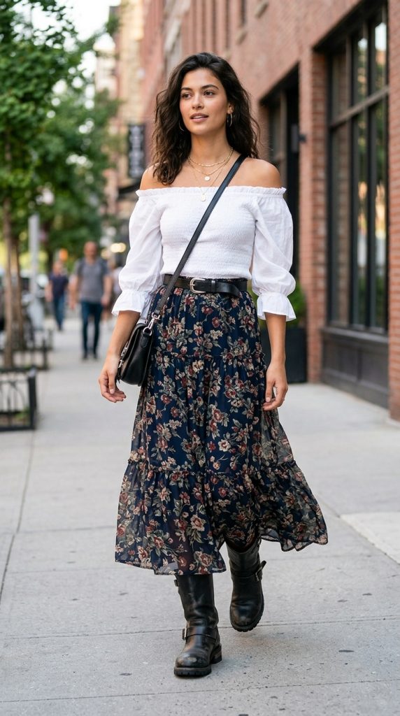 Off-Shoulder Top and Moto Boots