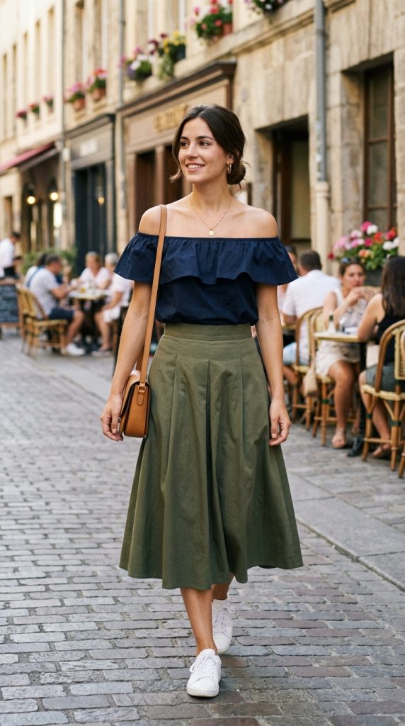 Off-Shoulder Top with Slim-Fit Bottoms