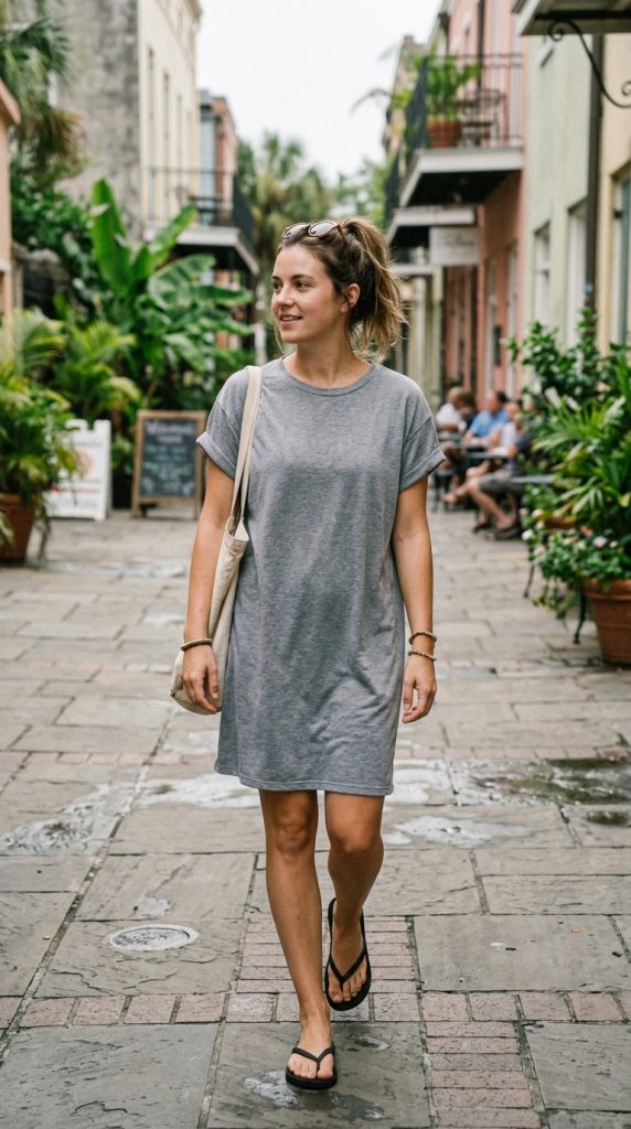 Oversized T-Shirt Dress and Flip Flops