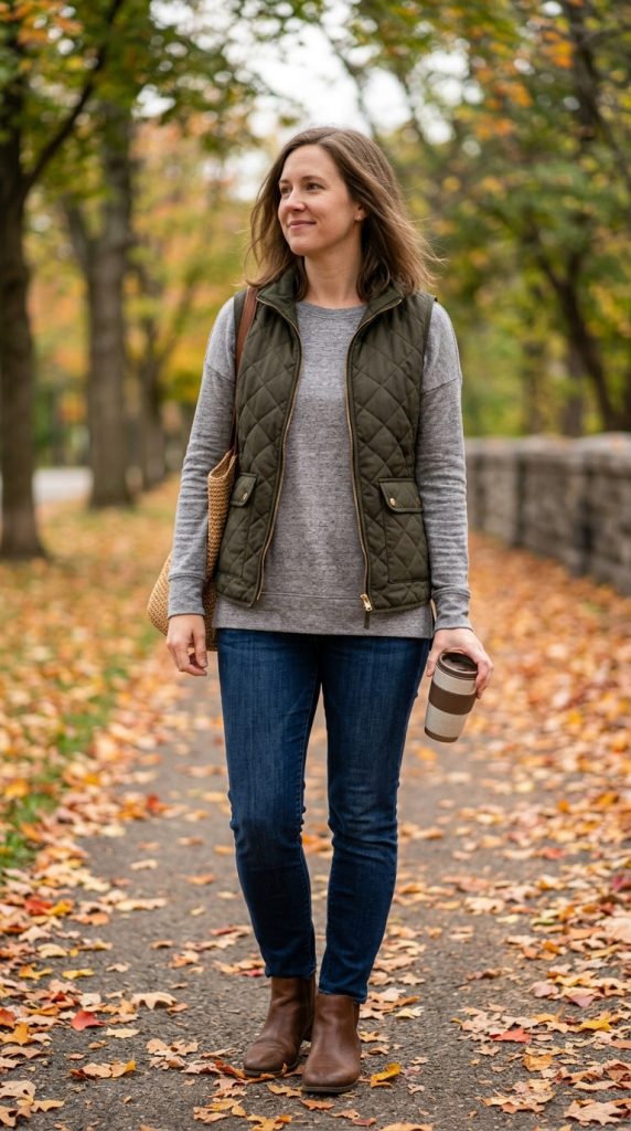 Quilted Vest and Long-Sleeve Top