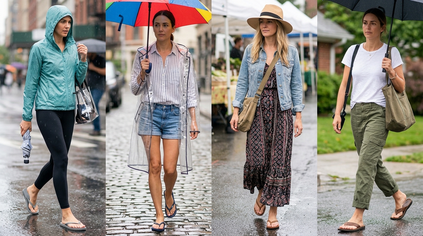Rainy Summer Outfit Ideas With Flip Flops