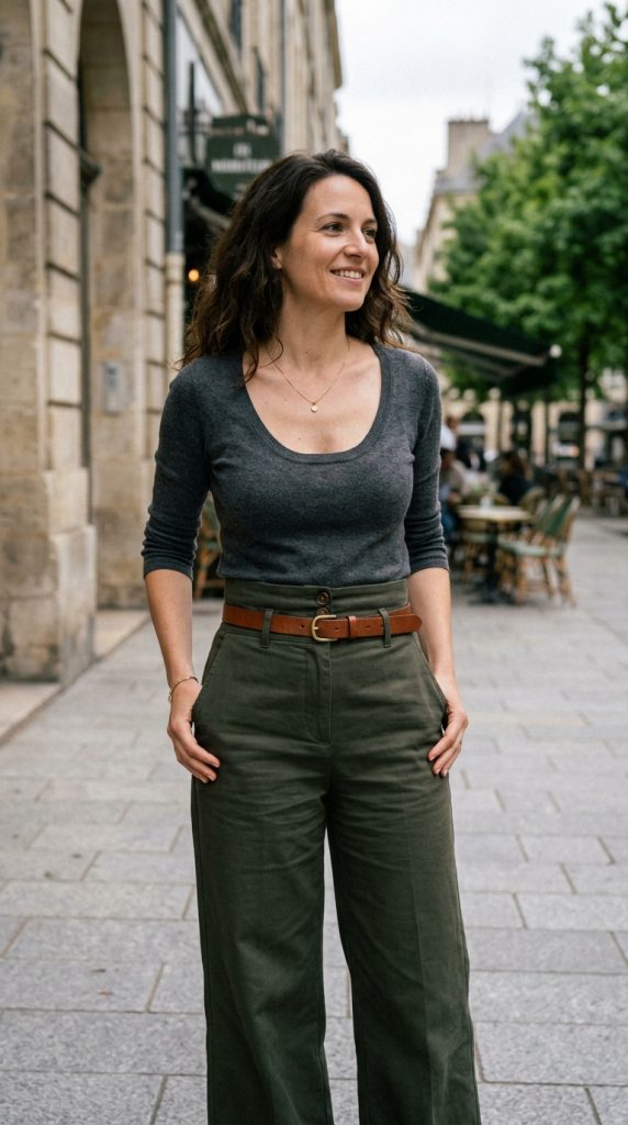 Scoop-Neck Tee and High-Waisted Pants