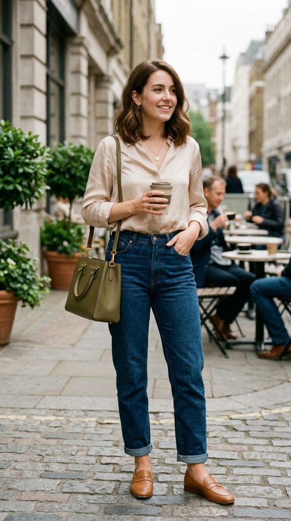 Silk Blouse and Dark Denim