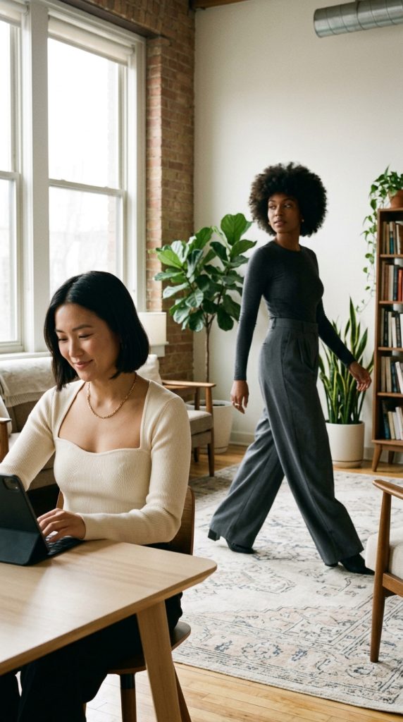 Square-Neck Top with Wide-Leg Pants