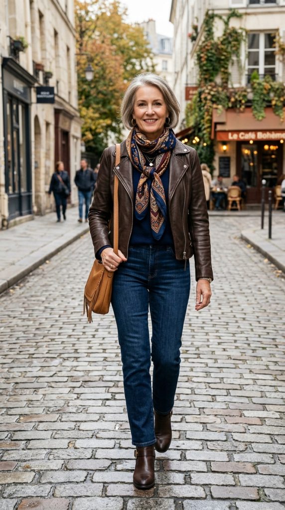 Statement Scarf and Leather Jacket