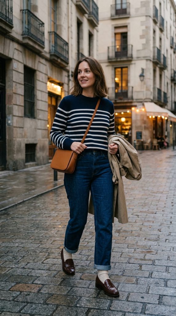 Striped Sweater and Dark-Wash Jeans