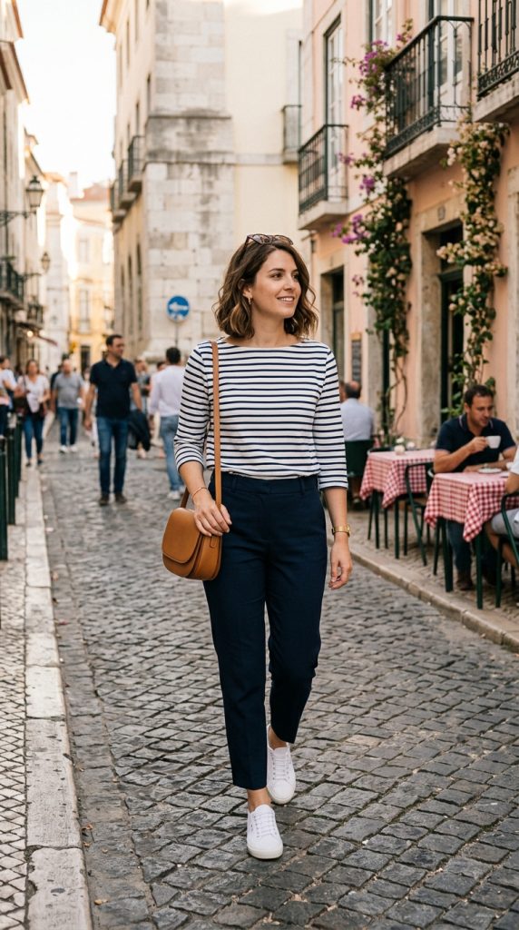Striped Top and White Sneakers