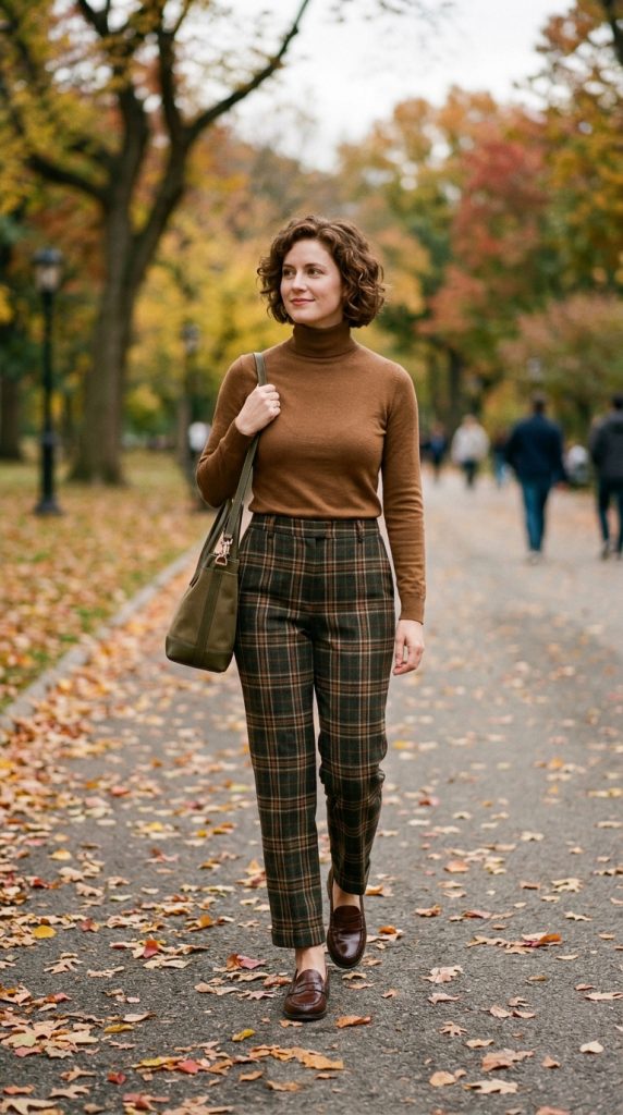 Turtleneck and Plaid Pants