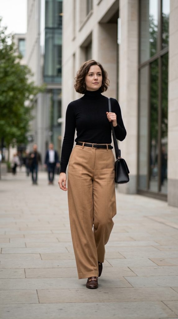 Turtleneck and Wide-Leg Pants