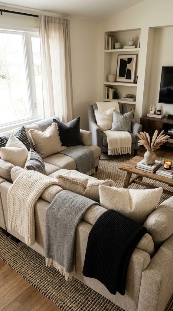 . Use Neutral Throw Pillows and Blankets