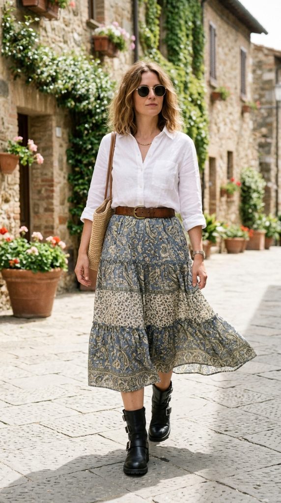 White Blouse and Moto Boots