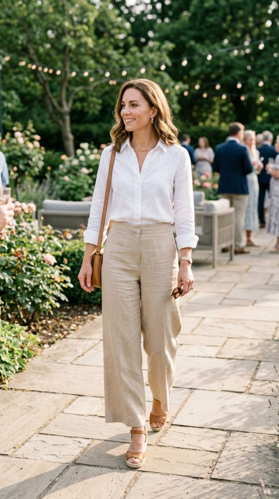 White Blouse and Wide-Leg Pants