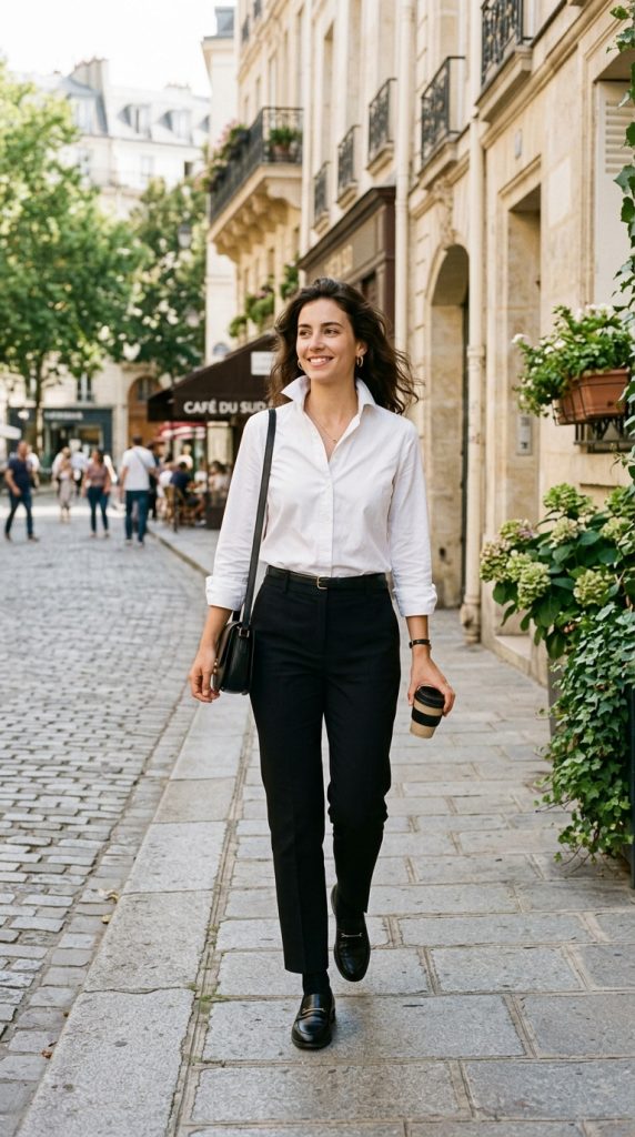 White Button-Down and Black Pants