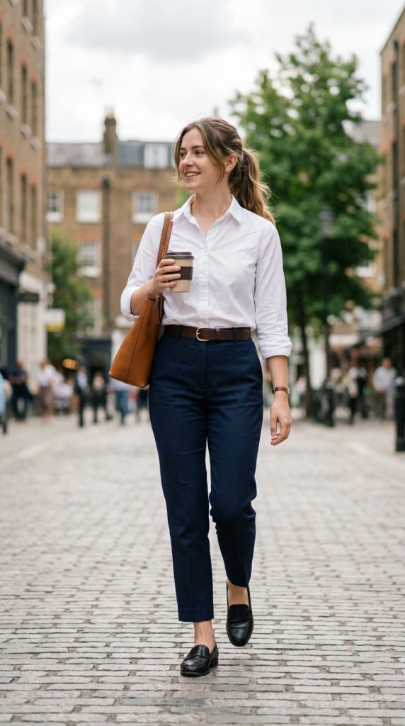White Button-Down and Tailored Trousers