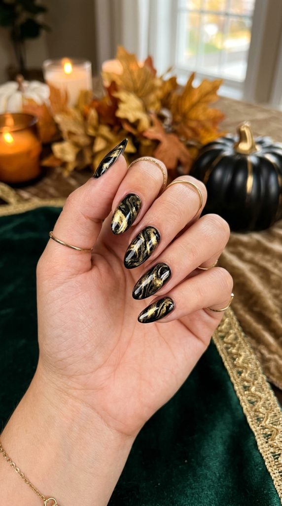 Black and Gold Marble Nails