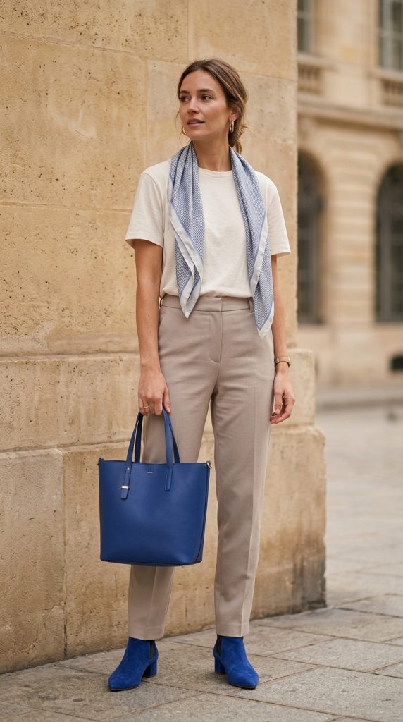 Blue Accessories With Neutral Clothing