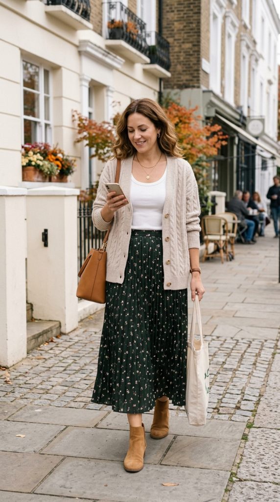 Cardigan with Midi Skirt