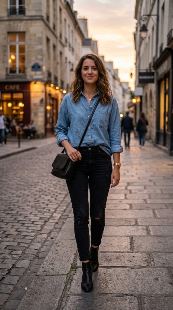 Chambray Shirt with Black Jeans