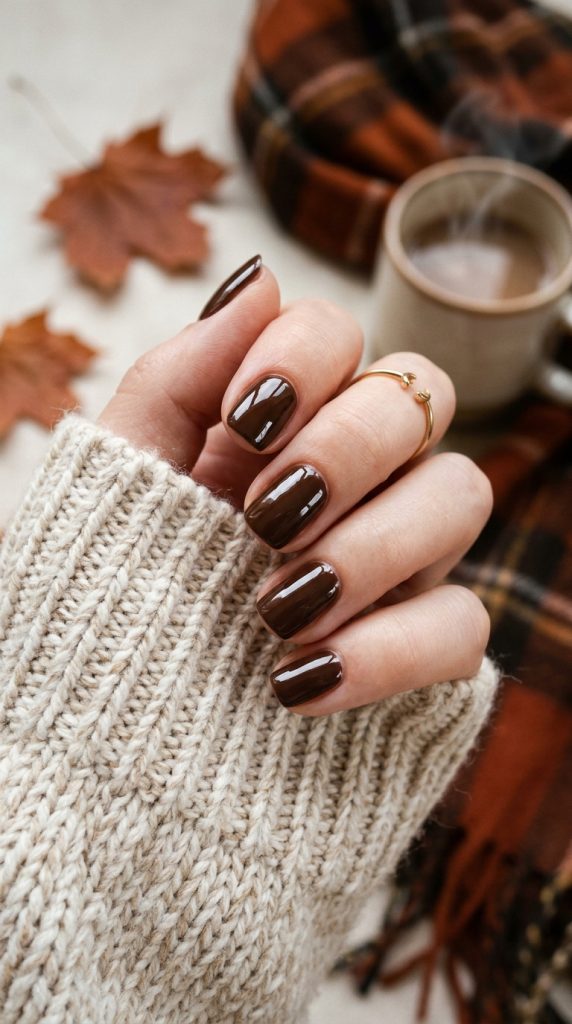Chocolate Brown Gloss Nails