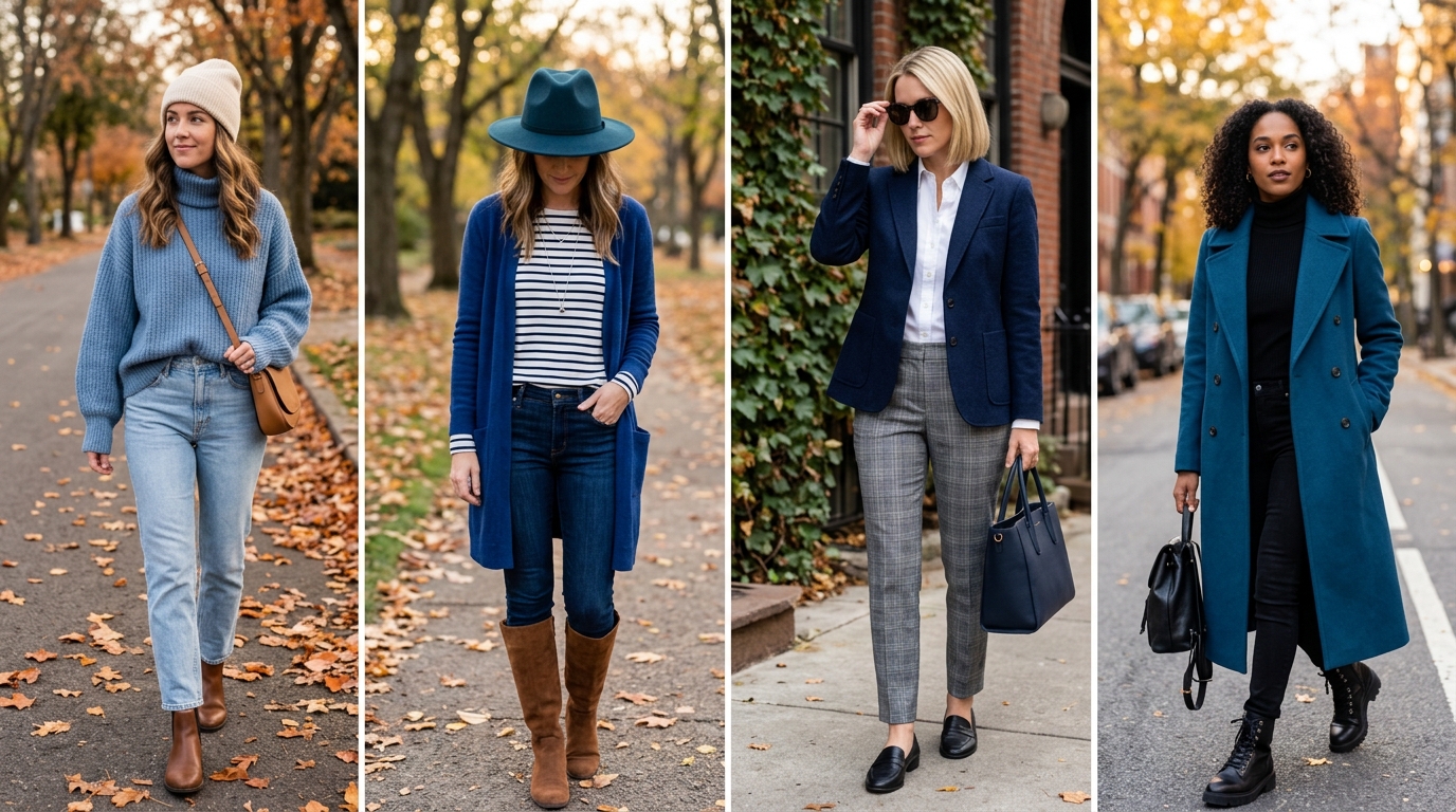 Cool Blue Outfit Ideas for Fall