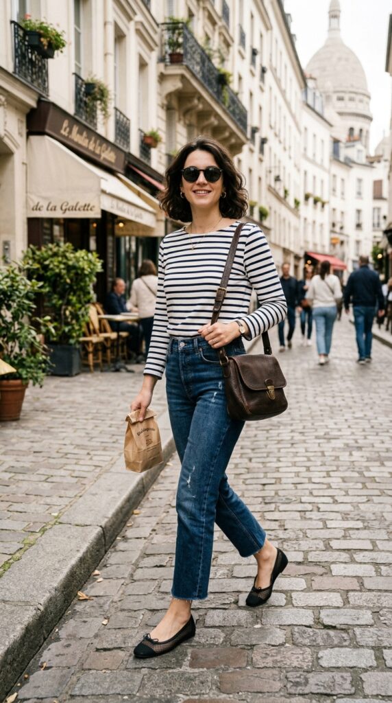 Cropped Jeans with Breton Stripes