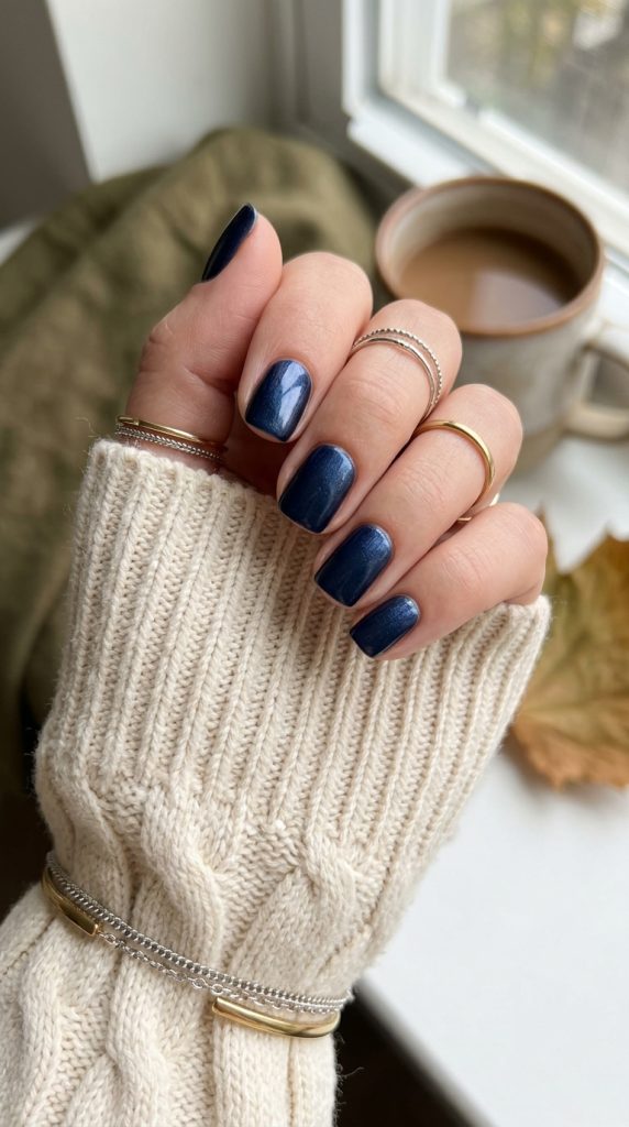 Deep Navy Metallic Nails