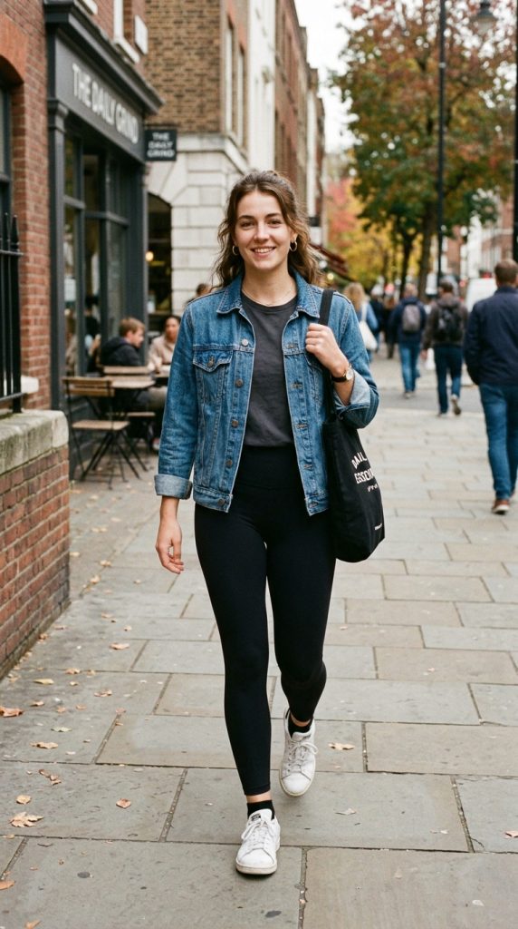 Denim Jacket and Black Leggings