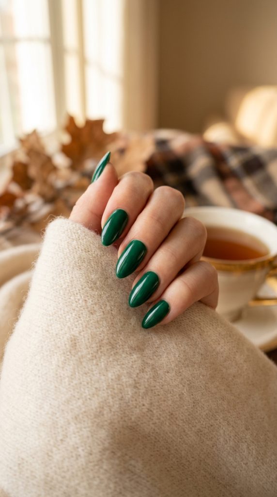 Emerald Green Almond Nails
