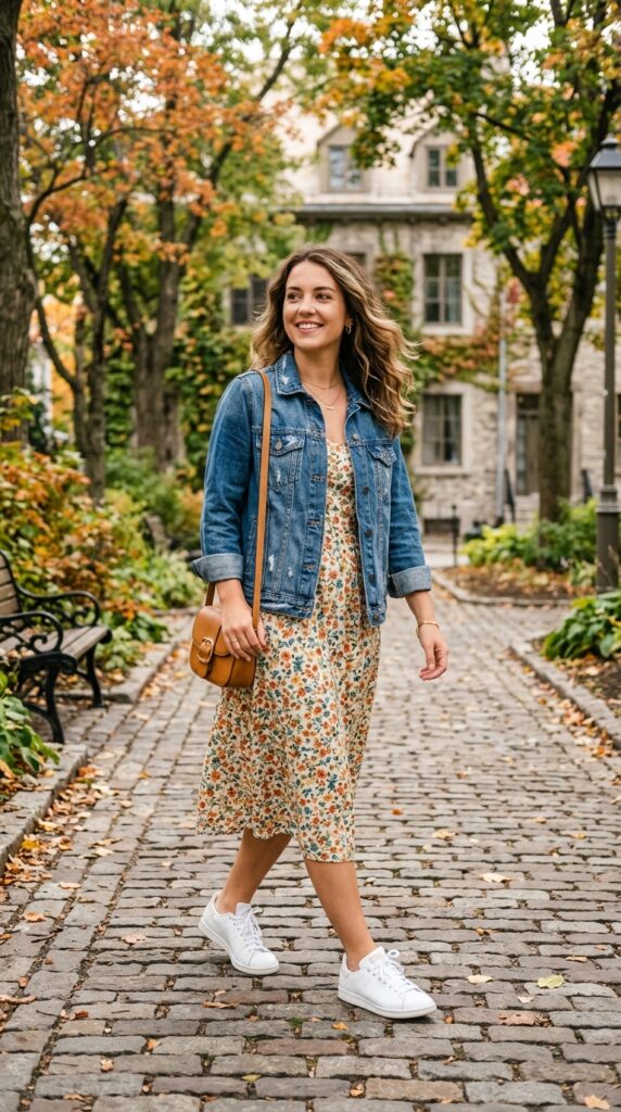 Floral Midi Dress and Sneakers