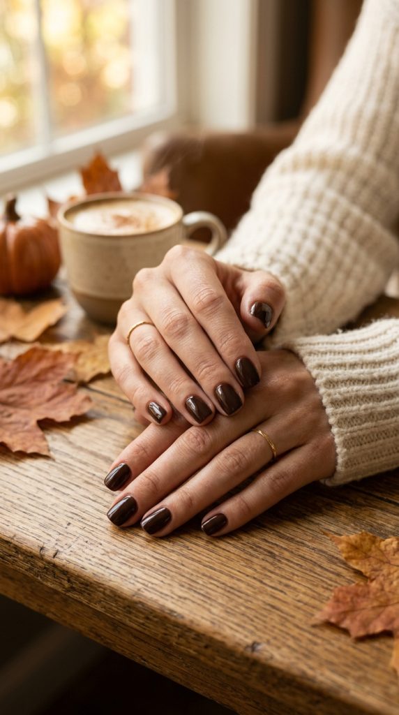 Glossy Chocolate Brown Nails