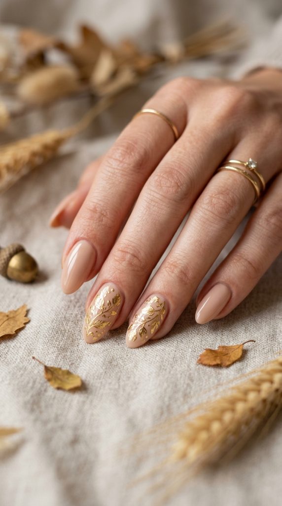 Golden Leaf Accent Nails