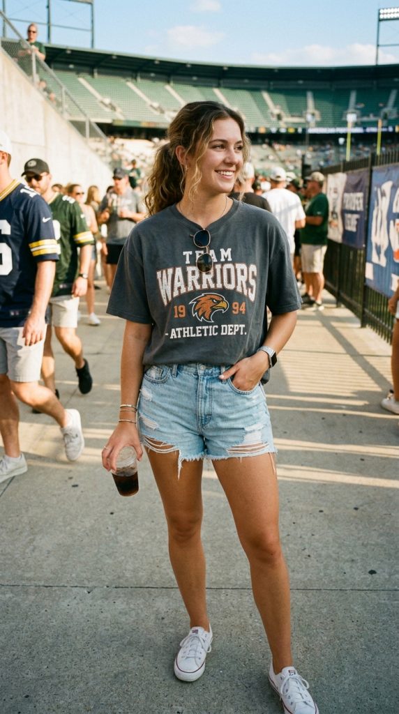 Graphic Team Tee with Denim Shorts