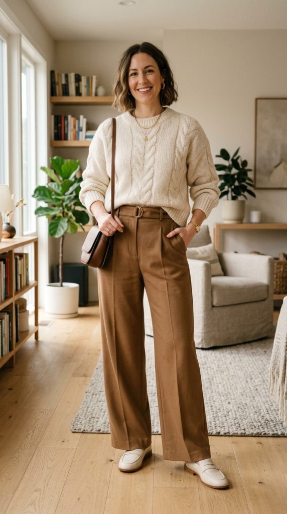 Knit Sweater with Wide-Leg Trousers