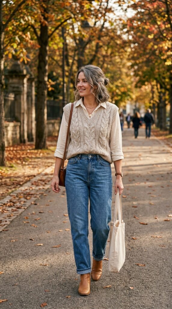 Knit Vest Over a Cotton Shirt