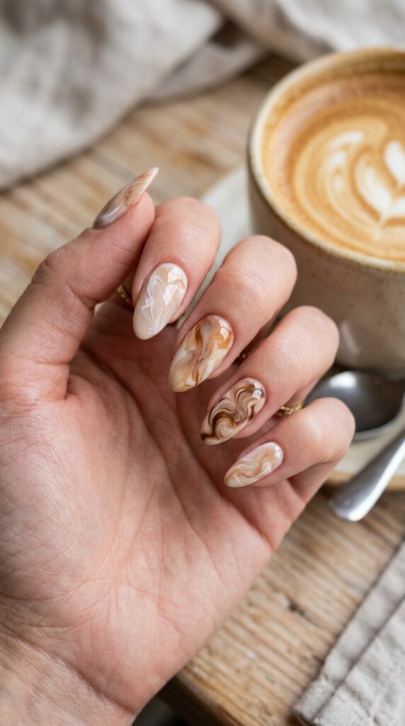 Latte Marble Nails