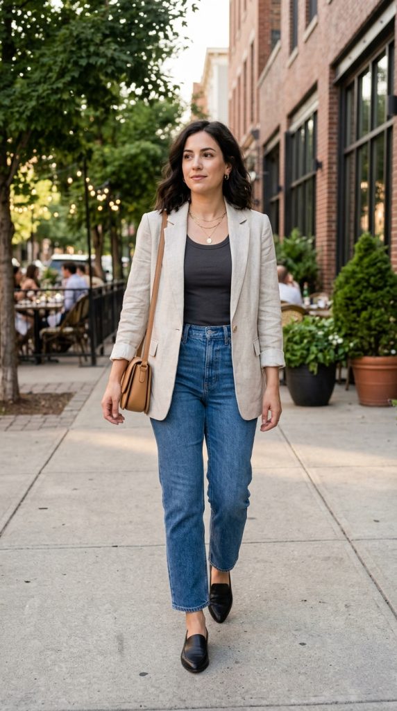 Lightweight Blazer and Straight-Leg Jeans