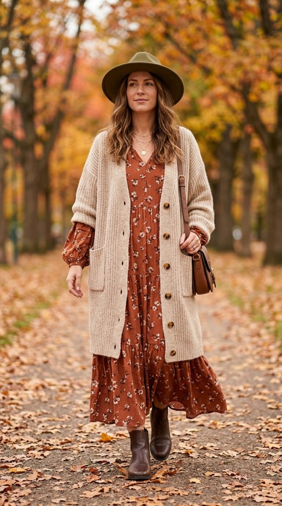 Long Knit Cardigan with a Maxi Dress